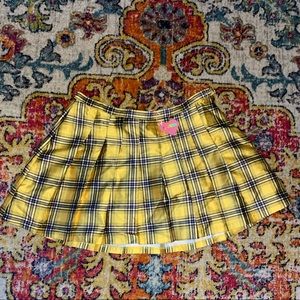 Yellow Plaid Pleated Skirt